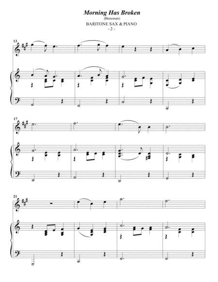 Cat Stevens Morning Has Broken For Baritone Sax Piano Page 2