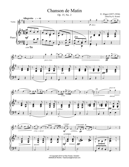 Chanson De Matin Op 15 No 2 For Violin And Piano Page 2