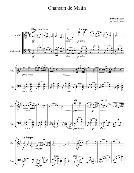 Chanson De Matin Violin Cello Arrangement By The Chapel Hill Duo Page 2