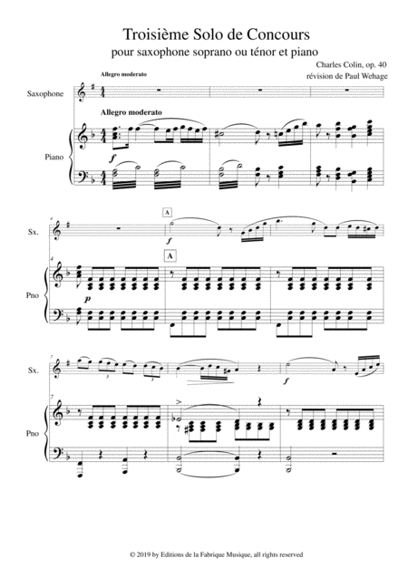 Charles Colin Solo De Concours No 3 Opus 40 Arranged For Bb Soprano Or Tenor Saxophone And Piano Page 2