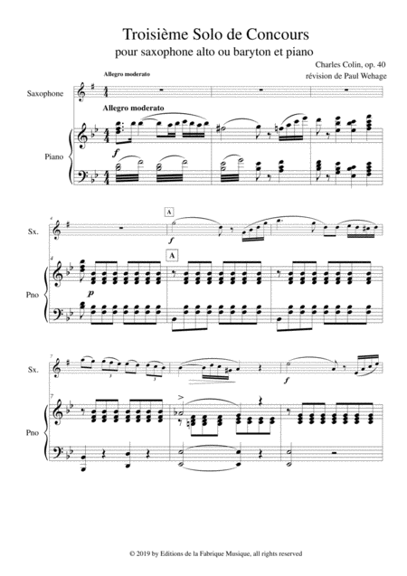 Charles Colin Solo De Concours No 3 Opus 40 Arranged For Eb Alto Or Baritone Saxophone And Piano Page 2