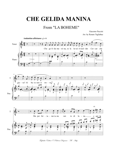 Che Gelida Manina G Puccini From La Boheme For Tenor And Piano In C Major Page 2