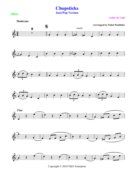 Chopsticks For Oboe With Background Track Jazz Pop Version Page 2