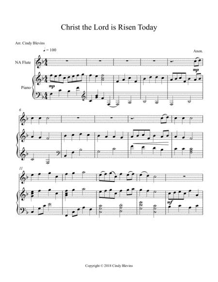 Christ The Lord Is Risen Today Arranged For Piano And Native American Flute Page 2