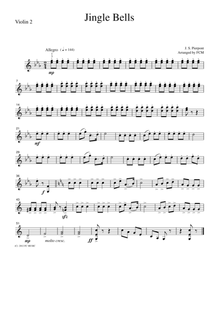 Christmas Carol Jingle Bells For String Quartet Ch916 Page 2