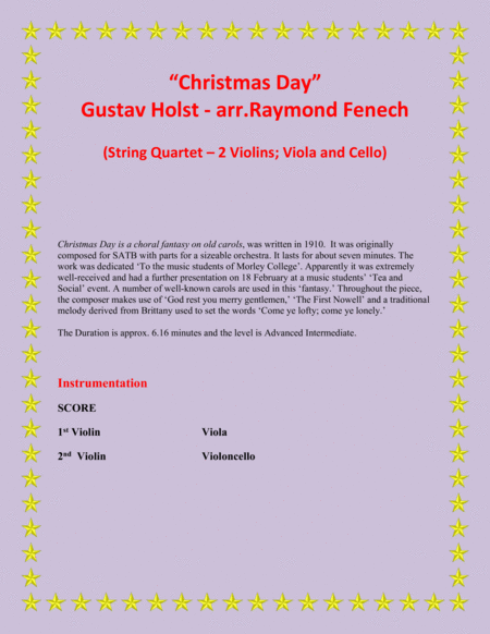 Christmas Day Gustav Holst String Quartet 2 Violins Viola And Violoncello Advance Intermediate Page 2