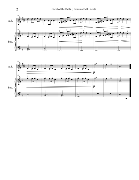 Christmas Duets For Alto Saxophone Piano Carol Of The Bells Ukranian Bell Carol Page 2