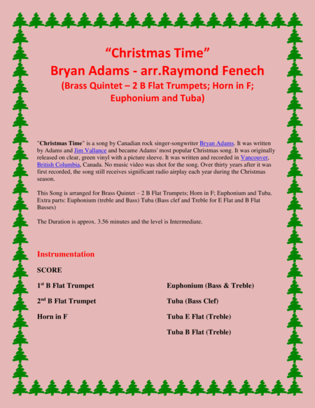 Christmas Time Bryan Adams Brass Quintet 2 B Flat Trumpets Horn In F Euphonium And Tuba With Extra Parts Page 2