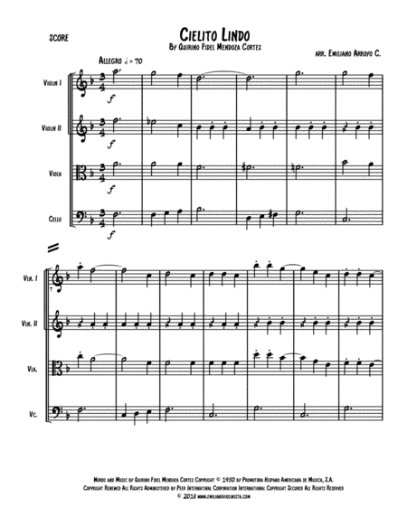 Cielito Lindo By Quirino Mendoza For String Quartet Page 2