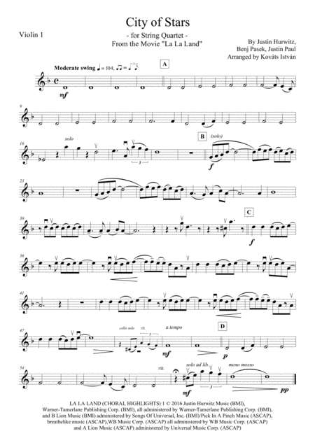 City Of Stars For String Quartet Page 2