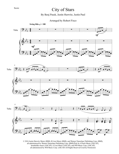 City Of Stars From La La Land For Tuba With Piano Accompaniment Page 2