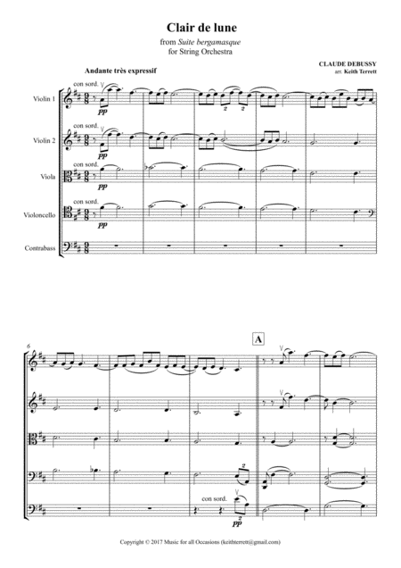 Clair De Lune From Suite Bergamasque For Strings Page 2