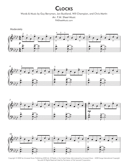 Clocks Easy Piano Page 2