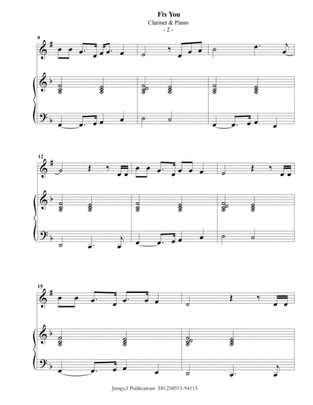 Coldplay Fix You For Clarinet Piano Page 2