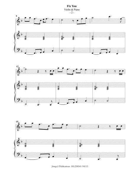 Coldplay Fix You For Violin Piano Page 2