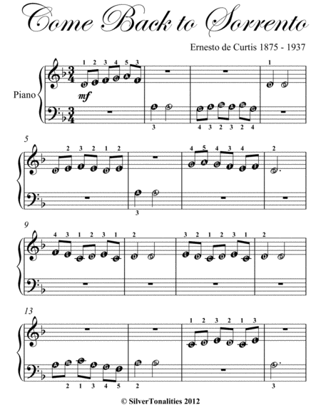 Come Back To Sorrento Beginner Piano Sheet Music Page 2