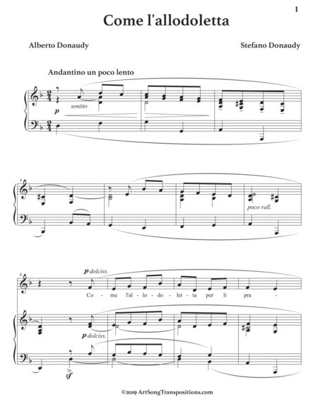 Come L Allodoletta Transposed To D Minor Page 2