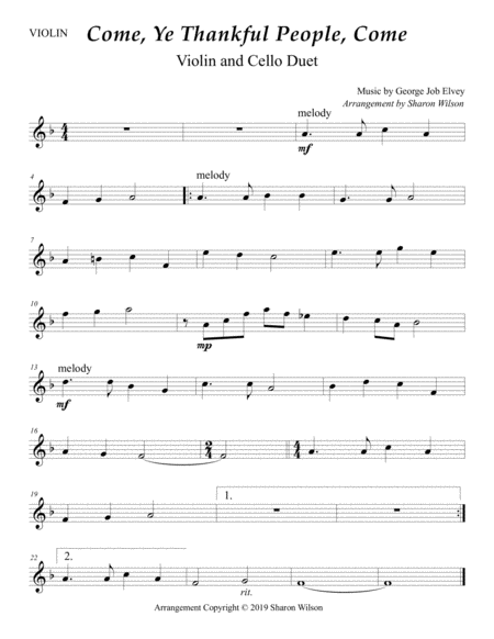 Come Ye Thankful People Come Easy Violin And Cello Duet Page 2