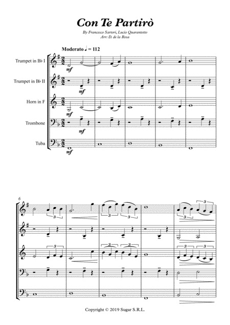 Con Te Partiro Andrea Bocelli For Brass Quintet Full Score And Parts Page 2