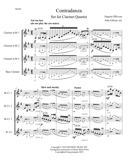 Contradanza By Paquito D Rivera For Clarinet Quartet Page 2