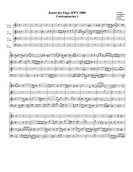 Contrapunctus 1 From Art Of Fugue Bwv 1080 Arrangement For Recorders Page 2