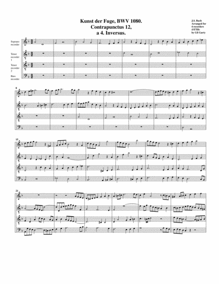 Contrapunctus 12 Inversus From Art Of Fugue Bwv 1080 Arrangement For Recorders Page 2