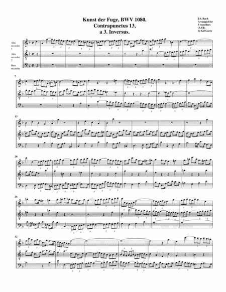 Contrapunctus 13 Inversus From Art Of Fugue Bwv 1080 Arrangement For Recorders Page 2