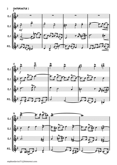 Contrapunctus 2 By Js Bach Bwv 1080 From The Art Of The Fugue For Clarinet Quartet Page 2