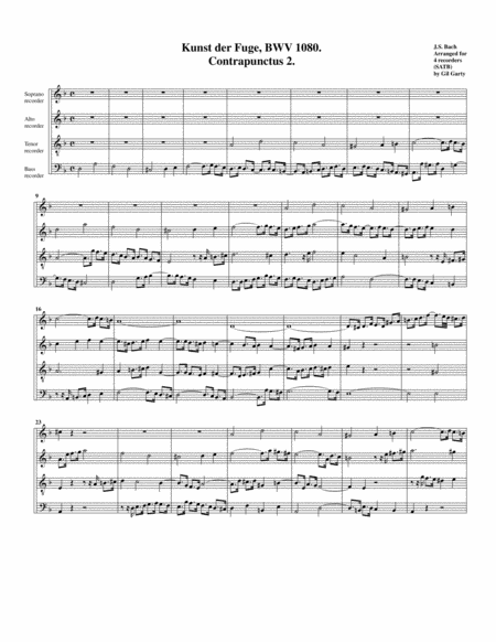 Contrapunctus 2 From Art Of Fugue Bwv 1080 Arrangement For Recorders Page 2