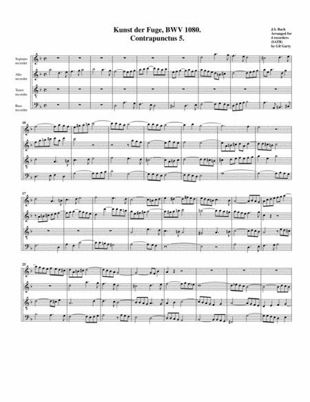 Contrapunctus 5 From Art Of Fugue Bwv 1080 Arrangement For Recorders Page 2