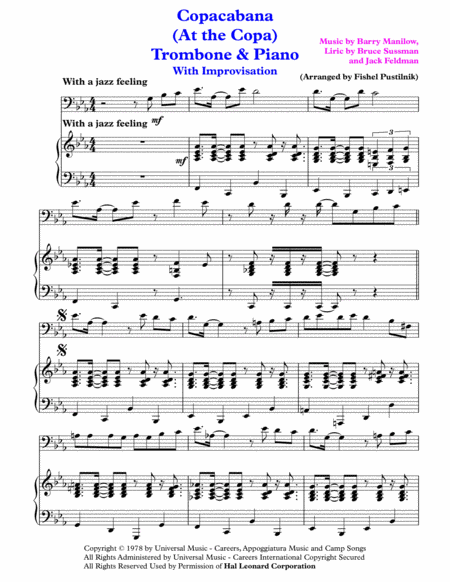 Copacabana At The Copa For Trombone And Piano With Improvisation Page 2