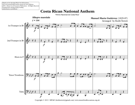 Costa Rican National Anthem Himno Nacional De Costa Rica For Brass Quintet Page 2