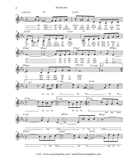 Coute Moi Partition De Piano D Accompagnement De Type Lead Sheet Page 2