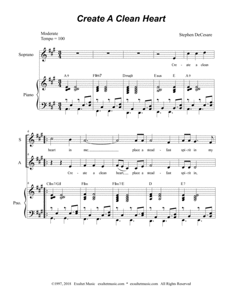 Create A Clean Heart For A 2 Part Choir Sa Page 2