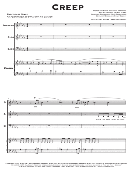 Creep As Performed By Straight No Chaser Three Part Mixed Page 2