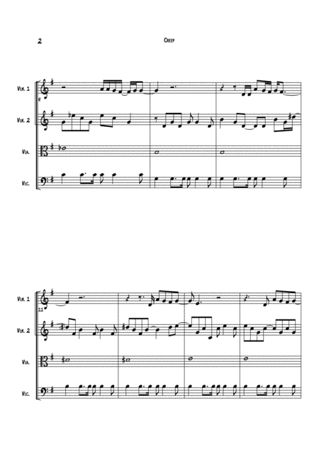 Creep For String Quartet Score Page 2