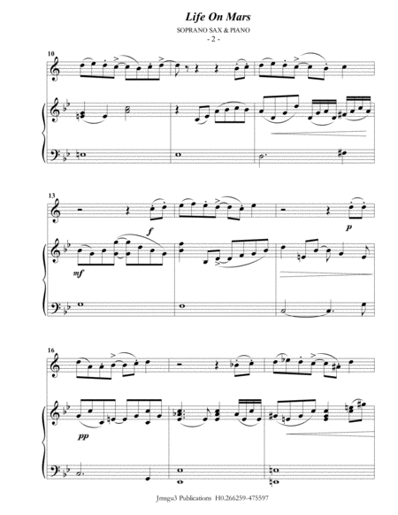 David Bowie Life On Mars For Soprano Sax Piano Page 2