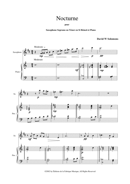 David Warin Solomons Nocturne For Bb Soprano Or Tenor Saxophone And Piano Page 2