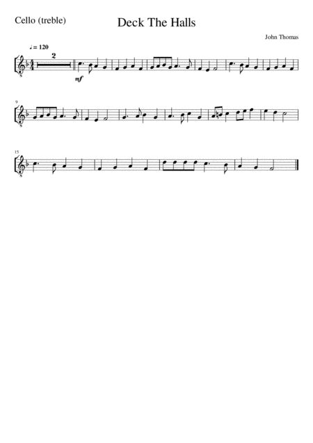 Deck The Halls Cello Treble Clef Solo Page 2