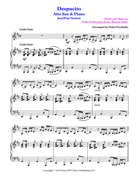 Despacito For Alto Sax Sax Piano Jazz Pop Version Video Page 2
