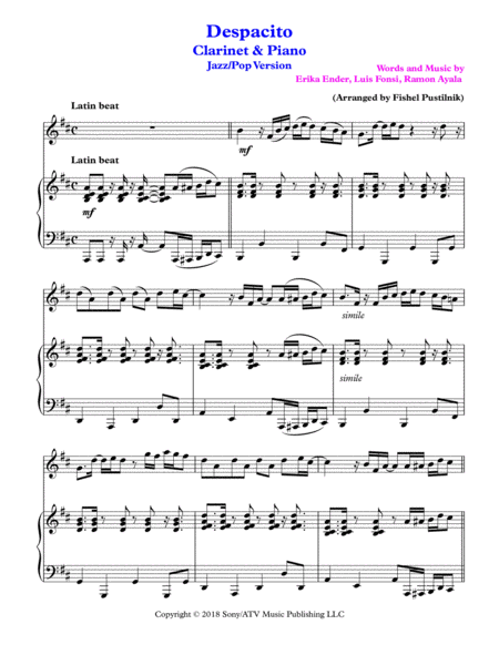 Despacito For Clarinet Piano Jazz Pop Version Video Page 2