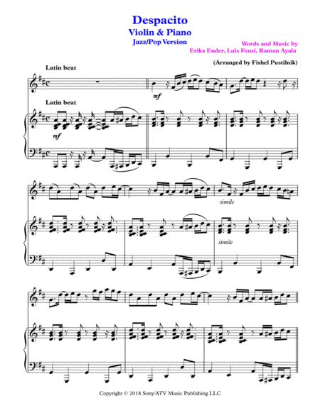 Despacito For Violin Piano Jazz Pop Version Video Page 2