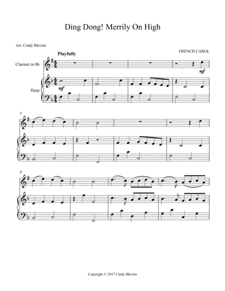 Ding Dong Merrily On High Arranged For Harp And Bb Clarinet Page 2