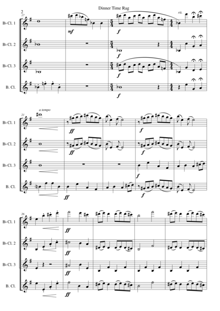 Dinner Time Rag For Clarinet Quartet 3 B Flat Clarinets 1 Bass Clarinet Page 2