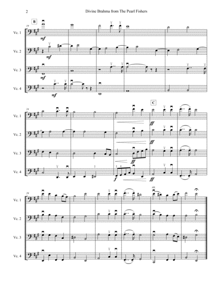 Divine Brahma From Bizets Opera The Pearl Fishers Arranged For Intermediate Cello Quartet Four Cellos Page 2