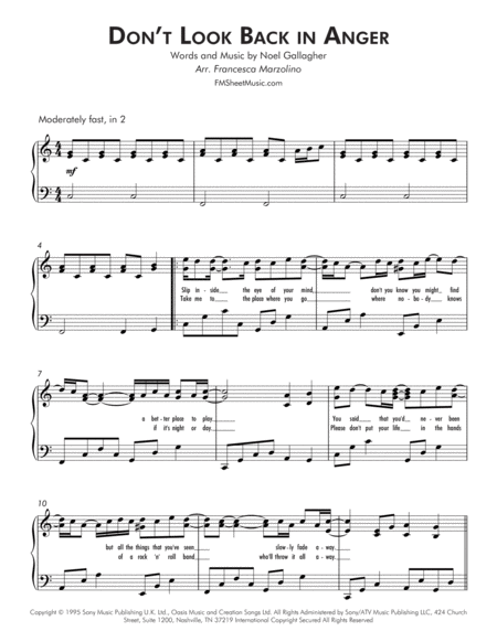 Dont Look Back In Anger Early Intermediate Piano Page 2