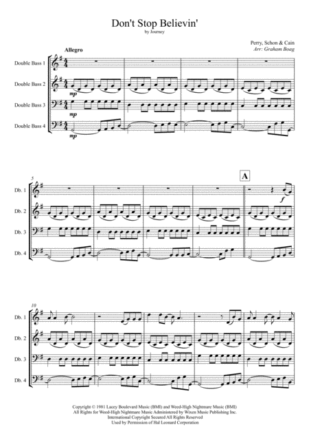 Dont Stop Believin For Double Bass Quartet Page 2