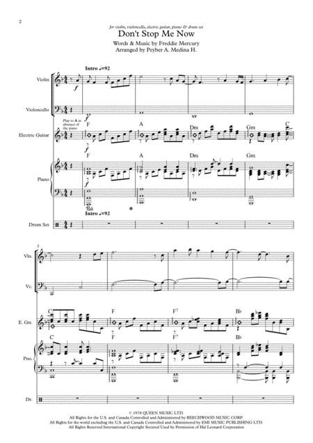 Dont Stop Me Now By F Mercury For Violin Violoncello Electric Guitar Piano Drum Set Page 2