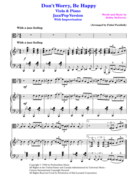 Dont Worry Be Happy With Improvisation For Viola And Piano Page 2