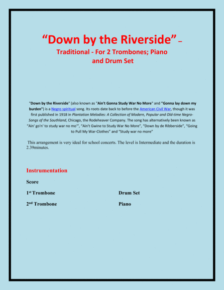 Down By The Riverside Traditional 2 Trombones Piano And Drum Set Intermediate Level Page 2